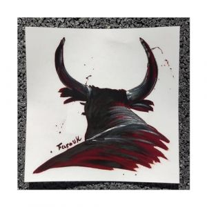 Farouk – Autocollant sticker tuning pour voiture - 1 Taureau de Camargue imprimé sur fond Transparent 12x12x0,1 cm. (Rouge foncé avec projections.) (JoviMarket, neuf)