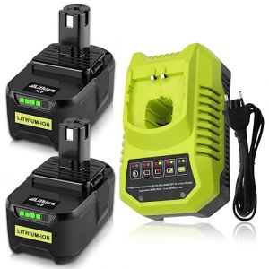 Catastro 2pcs 18V 5500mAh Batterie Remplacement pour Ryobi Batterie 18V 5.5Ah RB18L50 RB18L40 RB18L25 RB18L15 P107 P108 + 9.6-18V pour Ryobi Chargeur BCL14181H avec Indicateur LED (Catastro-FR, neuf)