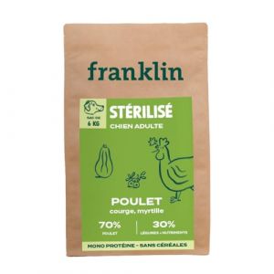 Franklin – Croquettes pour Chien Stérilisé – Gamme Protéinée – avec 70% de Poulet – Mono-protéine – sans Céréales – Forme Ronde 13mm – 6 kg (Franklin Pet Food, neuf)