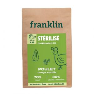 Franklin Protéinée – Croquettes Chien Stérilisé – 6kg – 70% de Poulet – Mono-Protéine – sans Céréales – Forme Ronde 13mm – Poulet, Courge, Myrtille (Franklin Pet Food, neuf)