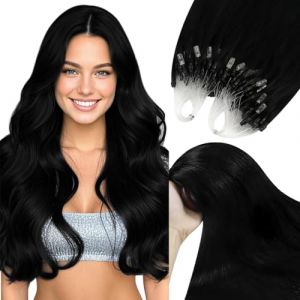 YoungSee Extension Cheveux Micro Ring Noir 20 Pouces 50 cm Extension &agrave; Froid Cheveux Naturel Noir Extension Cheveux Humain Anneaux Noir Extension Cheveux Naturel Loops Noir 50Brin/50G (YoungSee Europe, neuf)