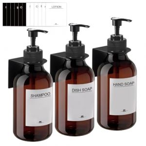 RISAKOGO 3 Pi&egrave;ces Distributeur Savon Mural, Distributeur de Savon 500ml avec &Eacute;tiquettes No Per&ccedil;age pour Cuisine et Salle de Bain -Marron (CHANGCE, neuf)