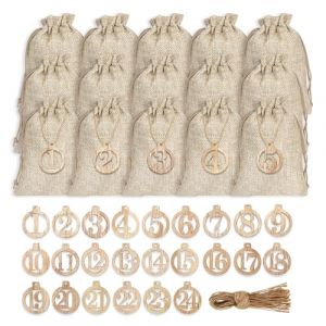 HMCEY 24 Pi&egrave;ces Calendrier de L'Avent &agrave; Remplir 10 X 15 CM,Pochette Cadeau Tissu No&euml;l,Sac Calendrier de L'Avent Avec &Eacute;tiquettes Volantes et Cordon en Jute,Sachet Toile de Jute pour Decoration No&euml;l (EASYFLOW TRADE LTD, neuf)