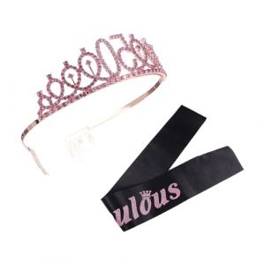 LALADEFIEE Lot de 2 Accessoires de D&eacute;guisement pour F&ecirc;te d'Anniversaire 50 Ans &ndash; Couronne D&eacute;corative Rigide et Bandouli&egrave;re Tissu Noir et Rose &ndash; Taille Unique pour C&eacute;l&eacute;bration Anniversaire (Yowanr, neuf)