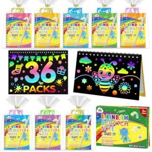 ZMLM 36 Livres Carte a Gratter Dessin Enfant, Feuilles à Gratter Papier Magique avec 38 Stylets en Bois, 36 Règles de Gabarit de Dessin, Gratter Arc-en-Ciel pour Cadeau Anniversaire Enfants Invites (Zmlm Direct, neuf)