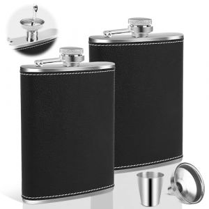 VFANDV Flasque de Whisky, 2pcs 8oz Flasque en Acier Inoxydable Noir Portable Cuir Flasques avec Entonnoir, pour Randonn&eacute;e, Voyage, P&ecirc;che, Camping et Escalade (Paprika shop, neuf)