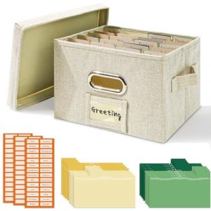 Vienrose Organiseurs de Cartes de Vœux, Boîte de Rangement Pliable avec 20 Séparateurs Réglables pour Ranger Cartes Autocollants Recettes Photos Enveloppes Factures Disques Vinyles, Beige (Vienrose EU, neuf)