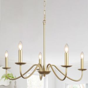 ASHUAQI Lustre Salon Industriel Vintage Doré, 5 Lumières Classique Moderne Bougie Suspensions D'éclairage, Métal Lustre Salle à Manger Avec Douille E14, Lustres Or pour Chambre, Cuisine, Couloir (ASHUAQI (FR), neuf)