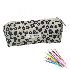 YueJieSelected Trousse à crayons pour filles, adolescentes, trousse d'école, trousse en velours côtelé, trousse esthétique, trousse portable pour adulte, trousse esthétique, Motif léopard beige (JingXuan-shop, neuf)