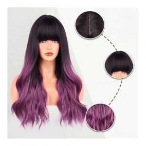 Tempérament cheveux longs bouclés femme couvre-chef haute température mécanisme de soie dégradé rêve violet ondulation de l'eau longs cheveux bouclés couvre-chef (zhuyanbo, neuf)