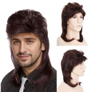 PARXITN Perruque Vokuhila pour homme - Style punk rock - En métal lourd - 25 cm de long - Marron rougeâtre - Style punk rock - Cosplay Halloween - Costume de fête (HAIRREAL, neuf)