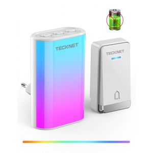 TECKNET Sonnette sans piles, Sonnette de porte sans fil avec prise EU et lumi&egrave;re RGB, Sonnette de porte &eacute;tanche IP65, Sonnette de porte sans fil, Sonnette de porte avec 60 m&eacute;lodies et 5 niveaux de (BRICKLAYING, neuf)