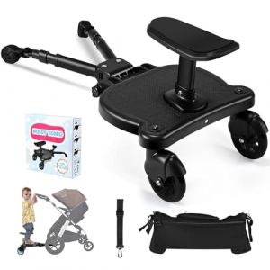 BugyKido Planche Poussette Universelle, Skate Poussette Universelle avec Siège, Marche Pied Poussette avec Sac de Rangement, Sangle de Suspension, pour bébé pour Enfants de 2 à 6 Ans (25KG) (Noir) (LOUXIAOLEI LIMITED, neuf)