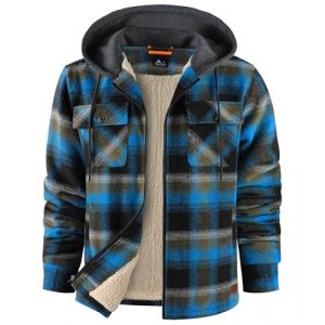 zitysport Chemise pour Homme Sherpa Polaire &agrave; Carreaux Doubl&eacute;e Veste &agrave; Capuche Doublure Manteau Veste d'hiver avec Poches Flanelle Chemise Hommes Carreaux Sweat Capuche(Bleu Jaune Noir L) (Haixihui, neuf)
