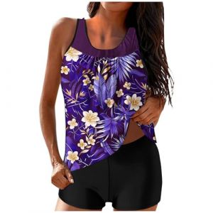 RLEHJN Tankini Maillot De Bain Femme Maillot De Bain Femme 2 Pieces Maillot De Bains sans Manches Respirant Et Short De Bain Ensemble Femmes Chic Et Elegant Tankini De Plage Soldes 2025 (⭐⭐⭐⭐⭐RLEHJN, neuf)