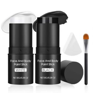 Crayon Maquillage Blanc Noir Halloween pour Visage, Kit Makeup Peinture Visage Halloween avec Eponges, Pinceau, Convient au Ccorps et au Visage, Noir + Blanc + Rouge (ANLUO-OU, neuf)