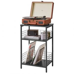 YMYNY Table de Chevet, Bout de canap&eacute;, Meuble Tourne Disque Vinyle, Table d&rsquo;Appoint 3 Niveaux Rangement, Support de platine Vintage, pour Salon, Chambre, Bureau, 40&times;29&times;62.5CM Noir HST009B (YMYNY-EU, neuf)