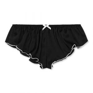 Satini Satin Taille Basse Élévation Culotte à Cannelures à la Française efféminé Slips Culottes sous-vêtements (Noir - Blanc, XXL) (BlackButterfly Clothing, neuf)