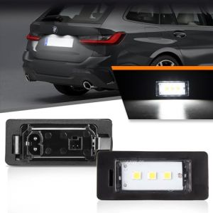 OZ-LAMPE 2 Pièces Éclairage de plaque d'immatriculation à LED pour BMW E82 E88 E90 E91 E92 E93 E39 E60 E61 F07 F10 F11 F18 E84 X3 F25 X5 E70 E72 F15 X6 E71 E72,avec Canbus Aucune Erreur (gempro carparts, neuf)