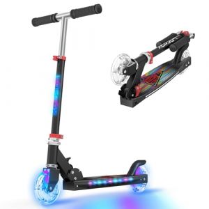 TONBUX Trottinette Enfants 6 Ans, Trotinette Enfants avec Poteau D'éclairage Cool, Roues et Pont, Trottinette à Hauteur Réglable sur 4 Niveaux, Trottinette Légère et Pliable de 5 à 12 Ans, Noir (EU FAN Plus, neuf)