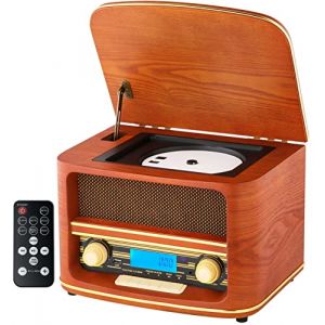 Système compact nostalgique | Bluetooth | Écran LCD | Radio rétro en bois avec lecteur CD | USB | Chaîne de musique style rétro | Chaîne stéréo | Télécommande | Radio de cuisine | Aspect vintage (Enstore France, neuf)