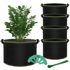 BLIENKREBY Lot de 5 Sac de Plantation 60L, Sacs &agrave; Plantes Non Tiss&eacute; avec Poign&eacute;es, Sac Geotextile Respirant, avec 5 &Eacute;tiquettes pour Pommes de Carotte, Oignons, Legumes et Tomates (joyukstore, neuf)