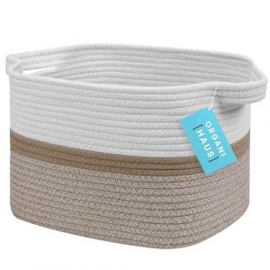 OrganiHaus Panier Rangement Tress&eacute; Miel et Blanc, Paniers Rangement B&eacute;b&eacute;s Jouets, Panier de Rangement D&eacute;coratif pour Enfants- Panier Couvertures Rectangle, Rangement Enfants Corde de Coton 35x23cm (OrganiHaus&reg; Europe, neuf)