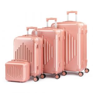LALAHO Set de 4 Valises de Voyage avec Vanity Case, Valise Grande Taille, Valise Moyenne, Valise Cabine, ABS avec Coins Renforcés, roulettes Pivotantes 360°, Cadenas et Poignée Télescopique (Or Rose) (Sarefun, neuf)