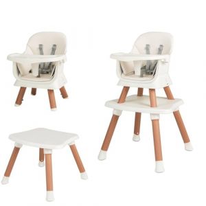 LIFEZEAL 6 en 1 Chaise Haute Bébé évolutive en PP, Charge 25 kg, Chaise Repas Enfant Convertible 6 mois-6 ans, Plateau Réglable, Housse Amovible, Table Chaise Bebe, Harnais de Sécurité (Blanc) (LIFEZEAL ITALY S.R.L., neuf)