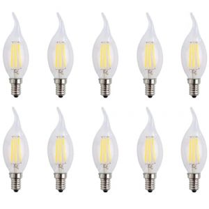 ZFQ Lot de 10 4W E14 Ampoule de Filament LED Flamme Bougie 6500K Blanc Froid Equivalent Ampoules Halogène 40W AC 220-240V Non-Dimmable (ZFQ, neuf)