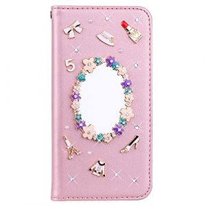 BLOTECH Coque 3D Bling Wallet pour Honor 400, PU Cuir Flip Or Rose Motif Strass Mirrors 3D Etui Cuir Housse Coque Bling Portefeuille Wallet PU &Eacute;tui en Flip pour Honor 400 (Bolong, neuf)