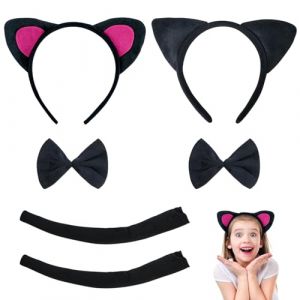 UILYNIU 6 Pièces Chat Cosplay Set, Déguisement de Chat, Chat Cosplay Set en Peluche Queue Oreilles Collier Costume De Fête Ensemble pour Enfants et Adultes Carnaval Halloween Ensemble (Noir) (XIMO EU, neuf)