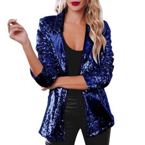 Femmes Paillettes Blazer Casual Sequin Veste Manches Longues Glitter Party Brillant Manteau Rave Surv&ecirc;Tement Doudoune pour Soir&eacute;E Cocktail C&eacute;R&eacute;Monie F&ecirc;Te Danse Bal Club (usitable, neuf)