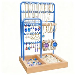 MinXin Pr&eacute;sentoir &agrave; Bijoux Porte, 4 &Eacute;tages Support &agrave; Bijoux, Organisateur de Bijoux, Pr&eacute;sentoir Accessoires, Porte Bijoux Femme en M&eacute;tal, Plateau en Velours (MinXin-DE, neuf)
