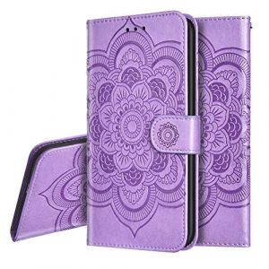 IMEIKONST Zenfone Max Pro (M1) ZB601KL &Eacute;tui Embossed Cuir Premium Flip Porte-Cartes de Cr&eacute;dit Portefeuille Magn&eacute;tique Stand Housse Coque pour ASUS Zenfone Max Pro (M1) ZB601KL Mandala Purple LD (IMEIKONST, neuf)