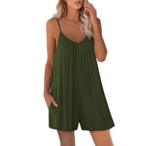 Haibang Combinaison Femme Été sans Manches Casual Combishort Femme Bretelles Spaghetti Réglables Salopette Short Chic et Élégant Jumpsuit Loose Playsuit avec Poches Décontracté Plage Rompers (Haibang Store, neuf)