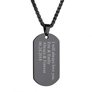 Plaque Militaire Personnalisable Collier Identité Armée Prénom Personnalisé Chaine Gravure Spiga Blé 55cm Pendentif Homme Médaillon Acier Chien Tag Noir Bijoux Cadeau Noël Valentin Fête Mères Pères (GoldChic Jewelry Store, neuf)