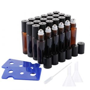 WOPPLXY Lot de 24 Roll On Vide, 10ml Flacon Roll On Vide avec Rouleau en Acier Inoxydable, Ouvre-Bouteille, Entonnoir, Pipettes, Roll On Huile Essentielle Vide en Verre pour Parfums, Massage, Voyage (WOPPLXY, neuf)