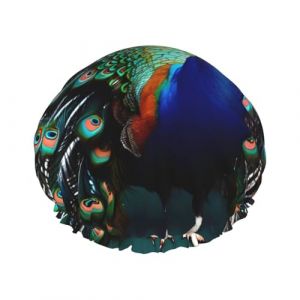 Bonnet de douche imperméable à imprimé paon, grande taille, réutilisable, léger et souple, pour femmes et hommes (ruianshihuichenjiayouzhanguanliyouxiangongsi, neuf)