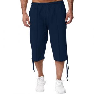 2025 Short et Bermuda Homme 3/4 Long Pantacourt Court Homme Été Coton Lin Short Taille Elastique, Shorts en Lin pour 3/4 - Pantalon d'été - pour la Plage, Le Yoga, Le Jogging - Décontracté 2025 (Zhiyao(Exclusif à 50%-80% réduction), neuf)