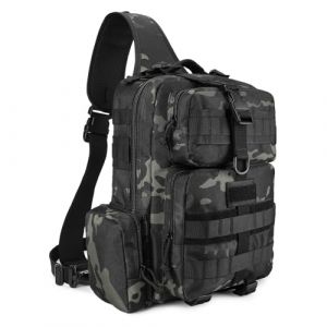 Explokit Sac Bandouli&egrave;re Tactique pour Hommes Sac &agrave; Dos &agrave; une Bretelle Sac de P&ecirc;che &agrave; la Mouche Crossbody EDC pour Poitrine Id&eacute;al pour les Sports Ext&eacute;rieurs (#01-Camouflage Noir) (CCunical, neuf)