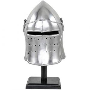Nagina International Bascinet Visored Barbuta Casque en acier | Casque m&eacute;di&eacute;val de collection de chevalier LARP et armure | Coiffe pour f&ecirc;te d'Halloween, Argent&eacute;, Large (Urban's Craft, neuf)