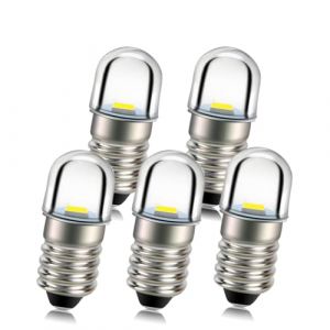Ruiandsion 5 pièces E10 douille de base ampoule LED 1W 3V blanc remplacer torche phare phare Mini lampe frontale ampoules de lampe de poche, terre négative (Ruiandsion, neuf)
