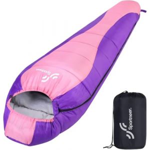 Sac de Couchage Adulte: Sportneer Sac de Couchage Grand Froid 3-4 Saisons Compact Sac Couchage Sarcophage, 5 ℃ - 15 ℃ pour Le Camping, la Randonnée, Les Activités de Voyage en Plein Air, Rose (TSMART, neuf)