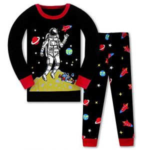 HIKIDS Garçons Pyjama Enfants Bebe Ensemble Pyjama Astronaute Manches Longues Coton Nuit Vêtements Espace Automne Hiver Pyjamask Garcon 4 Ans (LUCKYCAT, neuf)