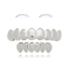 SSyang Grills Dentaires,Hip Hop Teeth Grills Faux Punk 18K Hip Hop Dents,Haut en Bas Diamant Strass Dents Grillz Halloween Festival Musique Party Hip Hop Rapper Costume Décoration(Argent) (luou, neuf)