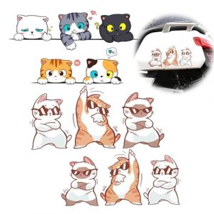 Autocollant Chat,Mengger 11 Mignon Autocollant Voiture,Motif Chat Amusant Imperm&eacute;able R&eacute;fl&eacute;chissant,Graffiti Chaton de Dessin Anim&eacute; Autocollants Humour en Vinyle pour Voitures Motos Mur (Mengger, neuf)