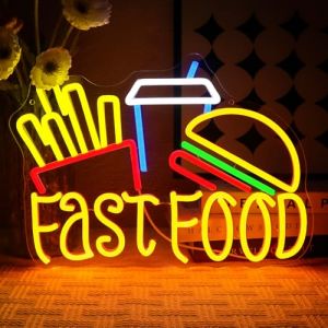 OYCGZV Fast Food - Panneau n&eacute;on LED - Panneau n&eacute;on mural - USB - Pour burger, magasin, cuisine, bar, restaurant, boutique, snack-bar, collation (RUIQINEON, neuf)