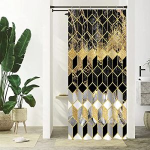 Rideau Douche Anti Moisissure, Uiiooazy Rideau Douche Étroit 90x180cm Gris Effet Mabre Noir Jaune Géométrique Petit Rideaux de Baignoire Tissu Lavable Imperméable Rideaux Salle de Bain avec 6 Crochets (dongguibinjingpinxiaodianpu, neuf)