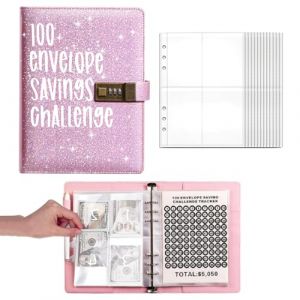 FineInno 100 Enveloppe Savings Challenge Budget Binder Avec enveloppes pour argent liquide Money Saving Challenge Book Livre budgétaire réutilisable Pour l'école, la maison, le bureau (Cute Chic EU, neuf)